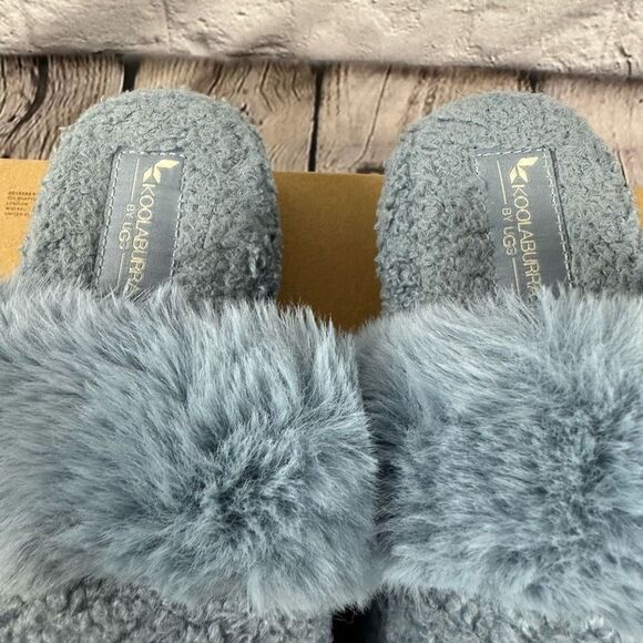 Koolaburra by UGG Women’s Peachee Closed Toe Faux Fur Slide Slipper Flat Blue 5 - Picture 5 of 11